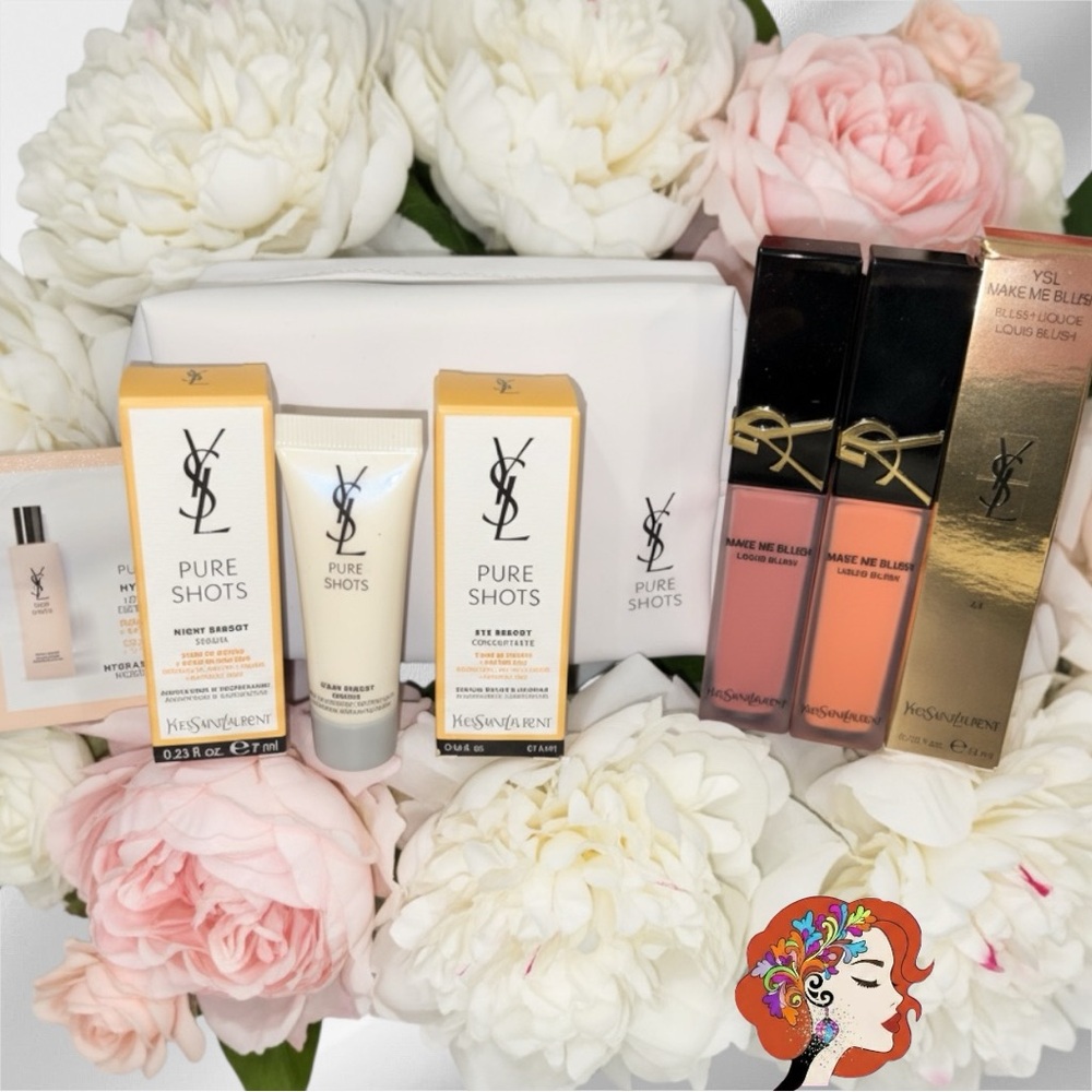 HP YSL PureShots Eye Reboot/Clean Mousse/Night Serum and 2 blush+YSL Makeup Bag